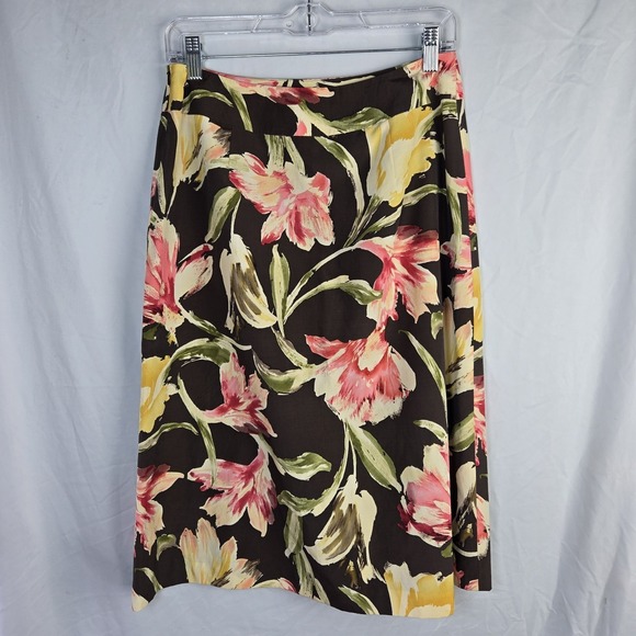 Talbots Dresses & Skirts - Vintage Talbots Silk Blend Skirt Womens 8 Brown Floral‎ Watercolor Office Fairy